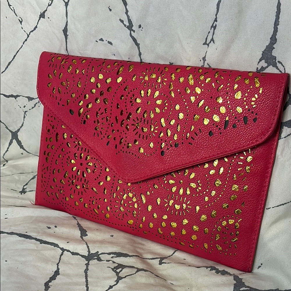 Pink and Gold Cutout Clutch